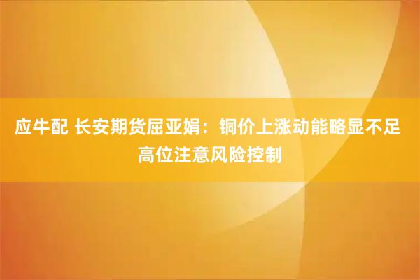 应牛配 长安期货屈亚娟：铜价上涨动能略显不足 高位注意风险控制